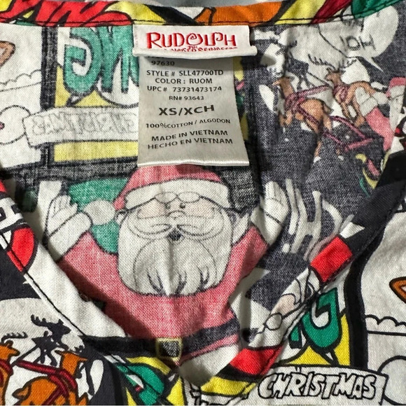 Rudolph The Red Nosed Reindeer Womens Comic Strip Christmas Holiday Scrub Top - Picture 3 of 3